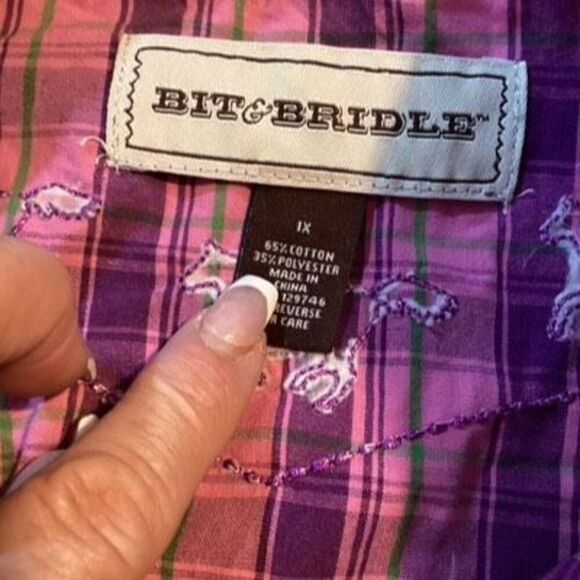 Bit & Bridle Womens Western Button Down Shirt Sz XL Embroidered Horses Snap Buut - Picture 6 of 9